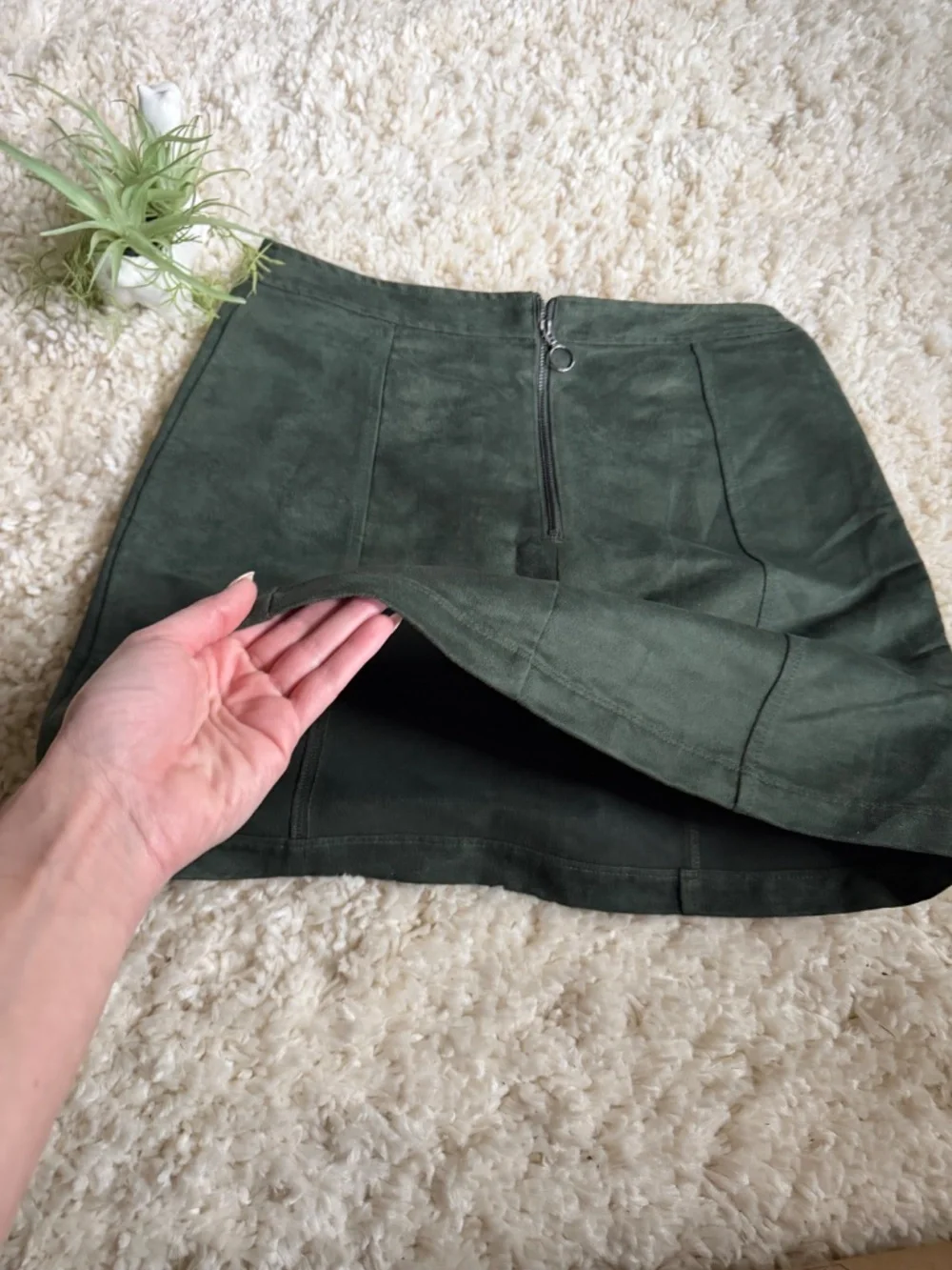 Soft faux suede Old Navy Forest Green Faux Suede Front-Zip A-Line Mini Skirt wit